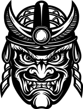 Traditional japanese warrior mask expression demonic face black and white vector japanese glyph soldier