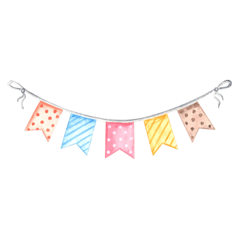 Watercolor garland of colorful flags. Template of festive illustration for birthday and kids party decoration, isolated. Hand drawn clipart for invitations and cards, wedding background, sticker. png