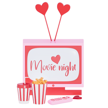 Valentine's movie night TV and Snacks on transparent background, 3D rendering png
