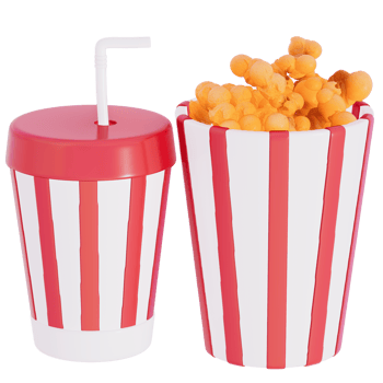 Valentine's movie night Cheese popcorn with drink on transparent background, 3D rendering png
