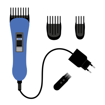 Electric hair clipper with a set of nozzles of different sizes. png