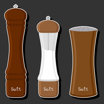 Illustration on theme big set different types ware filled salt for organic cooking vector