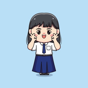 cute junior high school student girl with ok sign chibi kawaii vector