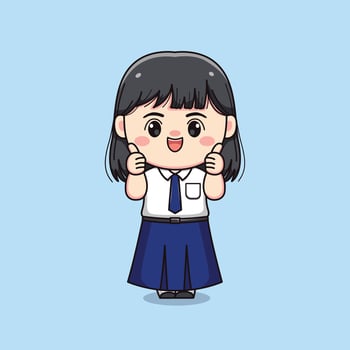 cute junior high school student girl thumb up good sign chibi kawaii vector