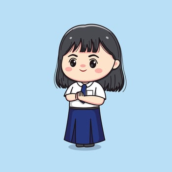 cute junior high school student girl greeting chibi kawaii vector