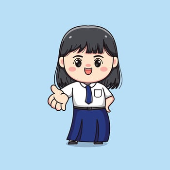 cute junior high school student girl greeting chibi kawaii vector