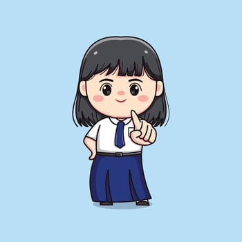 cute junior high school student girl with pointing finger chibi kawaii vector