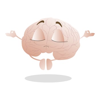 Mascot brain doing meditation. Feel calm and peaceful. Mind concentration and mindfulness, vector brain meditate, meditation for mind zen illustration. Exercise for clear think and mental relax
