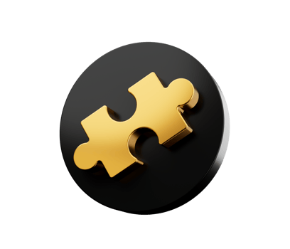 Gold Puzzle Piece of Jigsaw on black circle icon 3D Illustration png