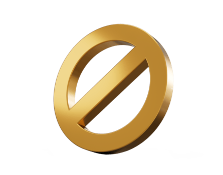 Gold prohibited sign or not allowed ban warning danger no symbol risk safety caution and forbidden stop icon 3d illustration png