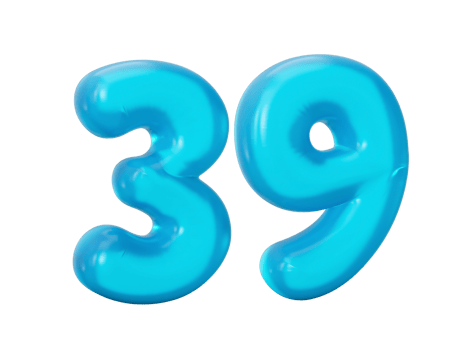 Blue jelly digit 39 thirty nine Jelly colorful alphabets numbers for kids 3d illustration png