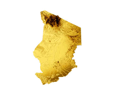 Chad Map Golden metal Color Height map 3d illustration png