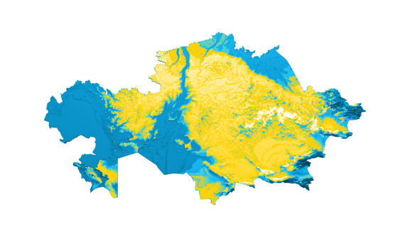 Kazakhstan map with the flag Colors Blue and yellow Shaded relief map 3d illustration png