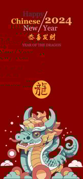 Chinese New Year 2024, year of the Dragon. Chinese zodiac dragon in  flat modern style , isolated background vector, Translate Happy New Year vector