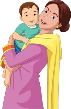 Cute mother and child smiling happily vector