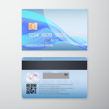 Realistic detailed credit card with blue background. Vector illustration design