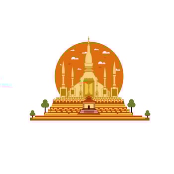 Pha That Luang in Laos. Flat cartoon style historic sight showplace attraction web site vector illustration. World countries cities vacation travel sightseeing Asia collection.