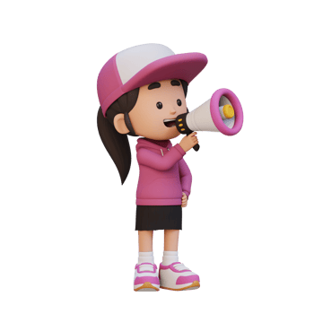 3D cute girl Character talking on Megaphone png