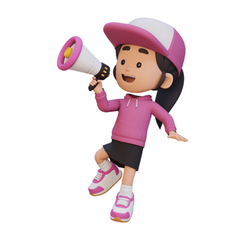 3D cute girl Character jumping and talking on Megaphone png