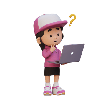 3D cute girl character confused on a laptop png