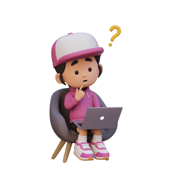 3D cute girl character confused on a laptop png