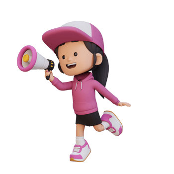3D cute girl Character jumping and talking on Megaphone png