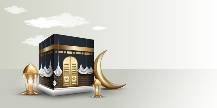 Realistic islamic pilgrimage vector illustration. Ramadan theme banner design elements.