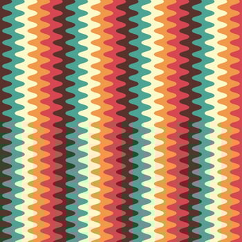 Retro striped wavy seamlepattern. 70s style abstract psychedelic waves flowing simple design. summer wavy stripes childish fabric print. Geometric texture. Vector illustration.