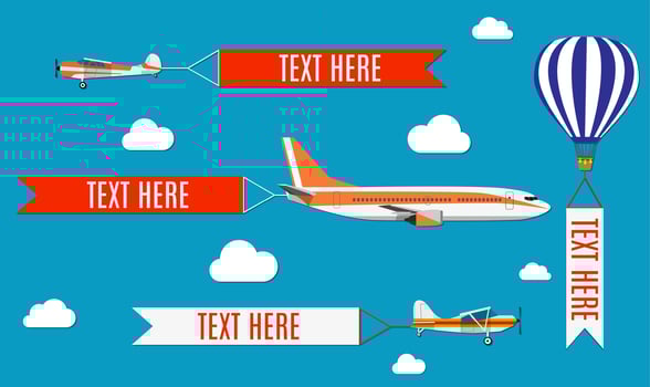 Aeroplane, planes, biplane and hot air balloon. vector
