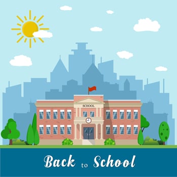 School building and bus vector