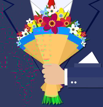 cartoon businessman hand holding bouquet flowers vector