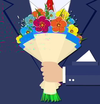 cartoon businessman hand holding bouquet flowers vector