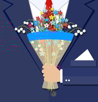 cartoon businessman hand holding bouquet flowers vector