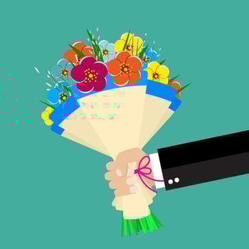 cartoon businessman hand holding bouquet flowers vector