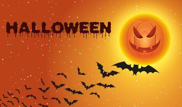 Halloween background with flying bats over moon vector