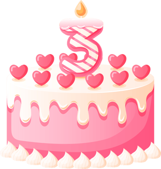 Love Birthday Cake with Candle Number 3 png