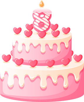 Love Birthday Cake with Candle Number 8 png