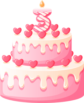 Love Birthday Cake with Candle Number 3 png