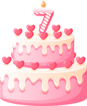 Love Birthday Cake with Candle Number 7 png