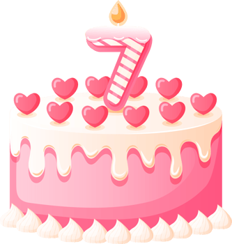 Love Birthday Cake with Candle Number 7 png