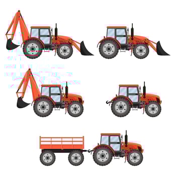 Tractor, excavator, bulldozer set. vector