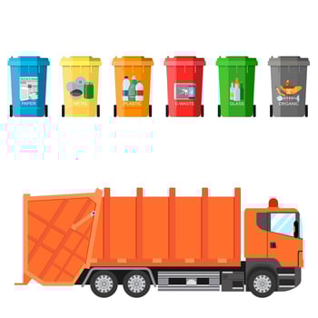 recycle waste bins and garbage truck vector