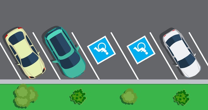 Parked cars on the parking, top view. vector