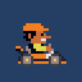 pixel art of a man driving a kart vector