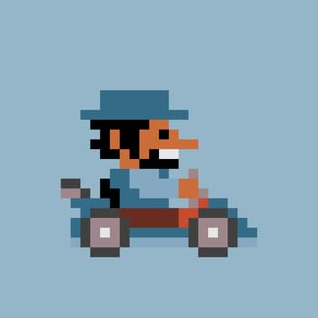 pixel art of a man driving a kart vector