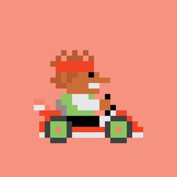 pixel art of a man driving a kart vector