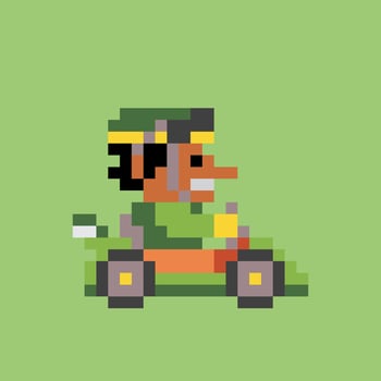 pixel art of a man driving a kart vector