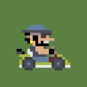 pixel art of a man driving a kart vector