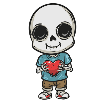 AI generated cute  skeleton with a heart graphic for Valentines Day png