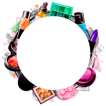 Round frame of Cosmetics. Watercolor. Isolated. Makeup elements for banner, text. png
